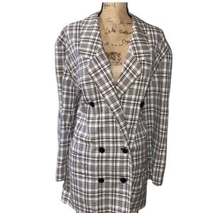 Peabody House Vintage Black & White Plaid Oversized Blazer size 13/14